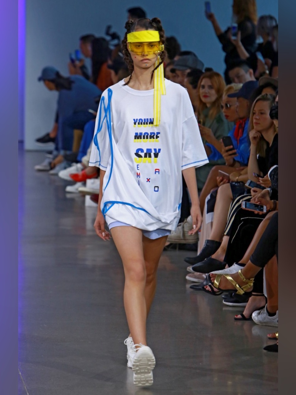 Semir x CJ YAO Graphic Tee w/ Detachable Overlay Bib White Blue Yellow NYFW